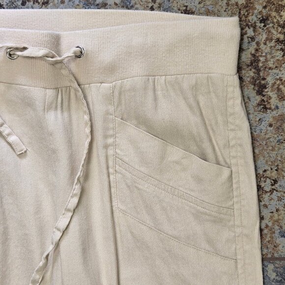 Bebe Sz 2 Cream Linen Blend Pull On Casual Cargo Pants Drawstring Waist Pockets - Picture 5 of 14